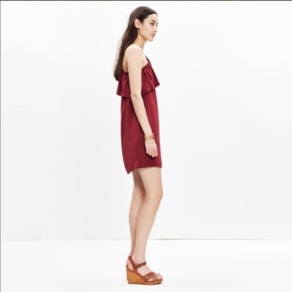 Madewell 100% Silk One-Shoulder Burgundy Mini Dress Size 4 - Picture 7 of 13